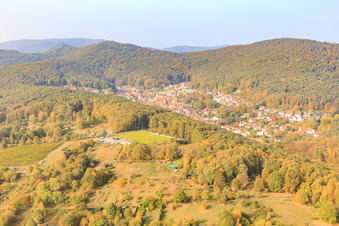 SV 1946 Dörrenbach football club sports field and mobile home parking space Dörrenbach in Dörrenbach in the state Rhineland-Palatinate, Germany out of the air