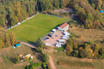 SV 1946 Dörrenbach football club sports field and mobile home parking space Dörrenbach in Dörrenbach in the state Rhineland-Palatinate, Germany from the plane