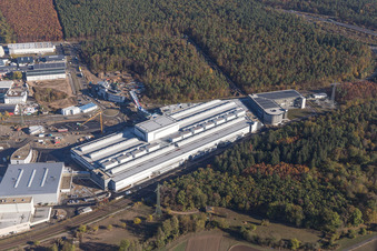 Aerial view of Extension - new building - construction site on the factory premises of SEW-EURODRIVE GmbH & Co KG in Graben-Neudorf in the state Baden-Wurttemberg, Germany