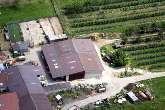 Drone recording of Wiesenstr in the district Mühlhofen in Billigheim-Ingenheim in the state Rhineland-Palatinate, Germany