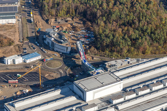 Aerial photograpy of Extension - new building - construction site on the factory premises of SEW-EURODRIVE GmbH & Co KG in Graben-Neudorf in the state Baden-Wurttemberg, Germany