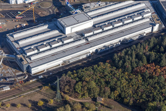 Aerial view of Parking garage SEW-EURODRIVE GmbH & Co KG in the district Graben in Graben-Neudorf in the state Baden-Wuerttemberg, Germany