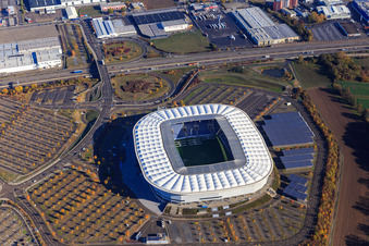 Aerial view of PreZero Arena FC Hoffenheim in Sinsheim in the state Baden-Wuerttemberg, Germany