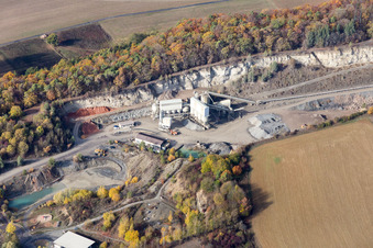 Aerial view of Hohenlohe-Bauland GmbH SHB Gravel Works in the district Eberstadt in Buchen in the state Baden-Wuerttemberg, Germany