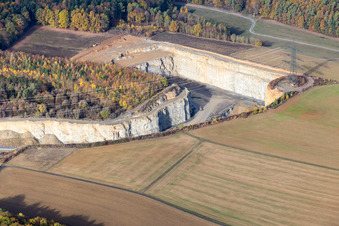 Aerial photograpy of Hohenlohe-Bauland GmbH SHB Gravel Works in the district Eberstadt in Buchen in the state Baden-Wuerttemberg, Germany