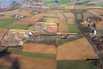 Aerial view of Quarry Hardheim-Schweinberg of Schotterwerke Hohenlohe-Bauland GmbH & Co. KG in the district Schweinberg in Hardheim in the state Baden-Wuerttemberg, Germany