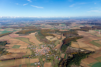 Aerial view of District Böttigheim in Neubrunn in the state Bavaria, Germany