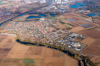 Town on the banks of the river of the Main river in Grafenrheinfeld in the state Bavaria, Germany