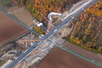 New construction of the motorway bridge of the A7 in Schraudenbach in the state Bavaria, Germany