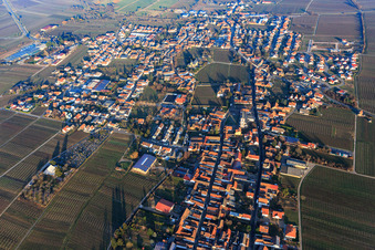 City view between vineyards in winter from the west in Edesheim in the state Rhineland-Palatinate, Germany