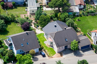 Aerial view of Klingbachstraße from the east in Steinweiler in the state Rhineland-Palatinate, Germany