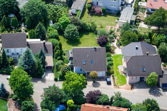 Aerial photograpy of Klingbachstraße from the east in Steinweiler in the state Rhineland-Palatinate, Germany