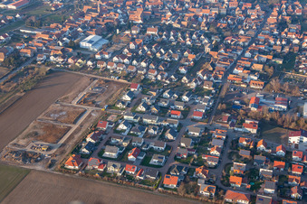 Aerial view of Siedlerweg new development area in Steinweiler in the state Rhineland-Palatinate, Germany