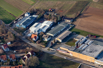Kurfürstenstraße industrial park with ZGM Zimmermann-Graeff & Müller GmbH & Co. winery and DEKRA Automobil GmbH Station Bad Bergzabern in the district Pleisweiler in Bad Bergzabern in the state Rhineland-Palatinate, Germany