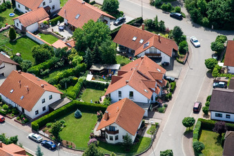 Oblique view of Klingbachstraße from the east in Steinweiler in the state Rhineland-Palatinate, Germany