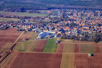 City view from the south with Bellheimer Brewery in Bellheim in the state Rhineland-Palatinate, Germany