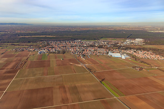 City view from the south with BELLHEIMER BREWERY - PARK and Kardex Remstar in Bellheim in the state Rhineland-Palatinate, Germany