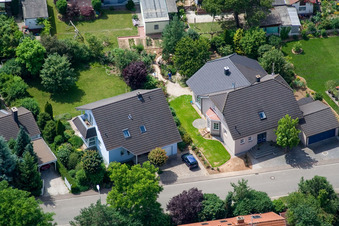 Klingbachstraße from the east in Steinweiler in the state Rhineland-Palatinate, Germany seen from above