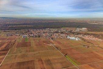 Aerial view of City view from the south with BELLHEIMER BREWERY - PARK and Kardex Remstar in Bellheim in the state Rhineland-Palatinate, Germany