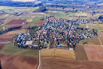 Aerial view of Village view from the south in Knittelsheim in the state Rhineland-Palatinate, Germany