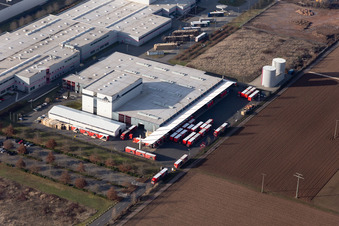Aerial photograpy of Warehouses and forwarding building of Tricor Packaging & Logistics AG in Offenbach an der Queich in the state Rhineland-Palatinate, Germany