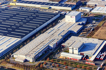 Aerial photograpy of Interpark industrial area from the southwest with Tricor Packaging & Logistics AG and Progroup Board GmbH in Offenbach an der Queich in the state Rhineland-Palatinate, Germany