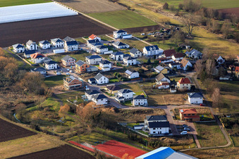 Aerial photograpy of New development area In den Hundertmorgen in Offenbach an der Queich in the state Rhineland-Palatinate, Germany