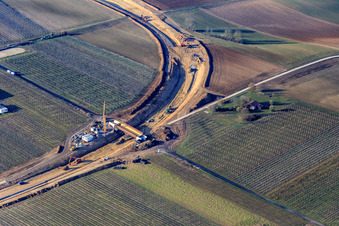 Aerial view of Construction site of the bypass for the B38 in Impflingen in the state Rhineland-Palatinate, Germany