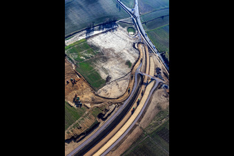 Construction site of the bypass for the B38 in Impflingen in the state Rhineland-Palatinate, Germany seen from above