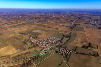 Oblique view of Village view in winter from the southwest in Steinfeld in the state Rhineland-Palatinate, Germany