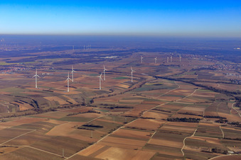 Aerial photograpy of Wind farm Freckenfeld in Freckenfeld in the state Rhineland-Palatinate, Germany