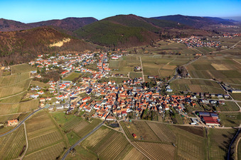 View of the winegrowing village in winter from the south in Frankweiler in the state Rhineland-Palatinate, Germany