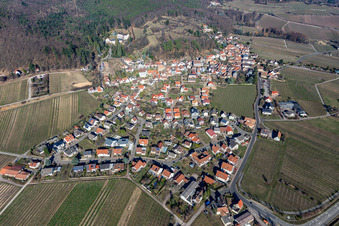 Aerial photograpy of View of a winegrowing village from the south in winter without snow in Gleisweiler in the state Rhineland-Palatinate, Germany