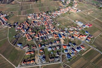 Wine village overview in winter from the west in Weyher in der Pfalz in the state Rhineland-Palatinate, Germany