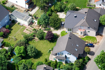 Aerial photograpy of Klingbachstraße from the southeast in Steinweiler in the state Rhineland-Palatinate, Germany