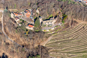 Aerial view of Building of the restaurant Schloss Kropsburg in Sankt Martin in the state Rhineland-Palatinate, Germany