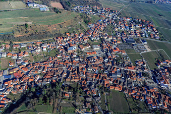 Wine village overview in winter from the south in the district SaintMartin in Sankt Martin in the state Rhineland-Palatinate, Germany