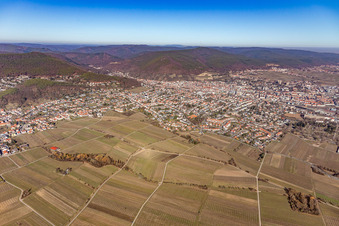 Aerial view of City view from the south in Neustadt an der Weinstraße in the state Rhineland-Palatinate, Germany