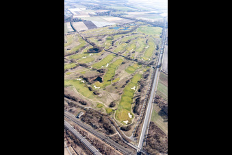 Grounds of the Golf course at Golfplatz Kurpfalz in Limburgerhof in the state Rhineland-Palatinate, Germany from above