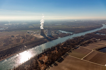 Nuclear power plant in Philippsburg in the state Baden-Wuerttemberg, Germany from above