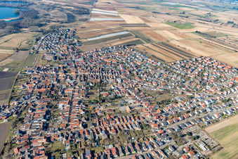 Aerial view of From the east in the district Mechtersheim in Römerberg in the state Rhineland-Palatinate, Germany