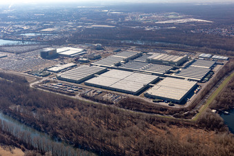 Aerial view of Island Green in Germersheim in the state Rhineland-Palatinate, Germany