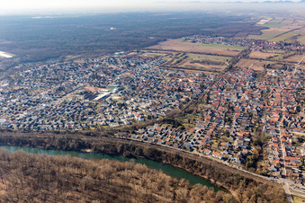 Aerial view of From the east in Lingenfeld in the state Rhineland-Palatinate, Germany