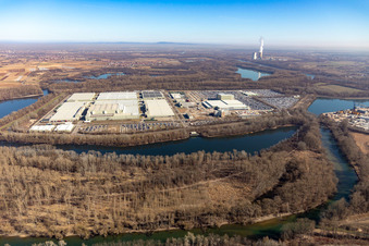 Island Green in Germersheim in the state Rhineland-Palatinate, Germany from above