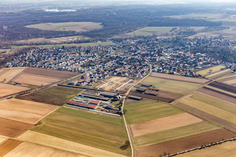 Aerial view of New development area Am Zwischenweg under development in Hördt in the state Rhineland-Palatinate, Germany
