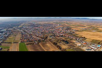 Panoramic perspective Town View of the streets and houses of the residential areas in Herxheim bei Landau (Pfalz) in the state Rhineland-Palatinate, Germany