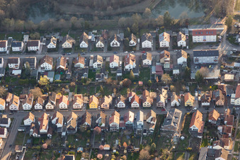 Aerial view of Elsässer Street in Kandel in the state Rhineland-Palatinate, Germany