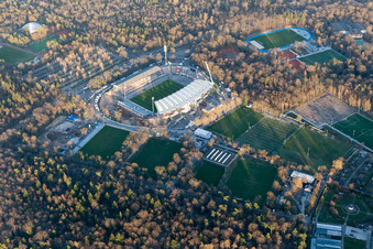Aerial photograpy of Wildparkstadion, construction site in the district Innenstadt-Ost in Karlsruhe in the state Baden-Wuerttemberg, Germany