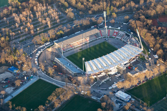 Wildparkstadion, construction site in the district Innenstadt-Ost in Karlsruhe in the state Baden-Wuerttemberg, Germany out of the air