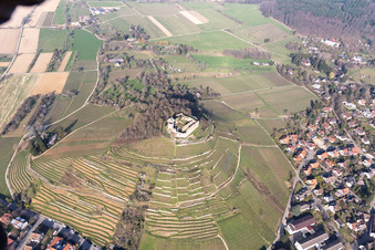 Aerial photograpy of Staufen Castle Ruins in Staufen im Breisgau in the state Baden-Wuerttemberg, Germany
